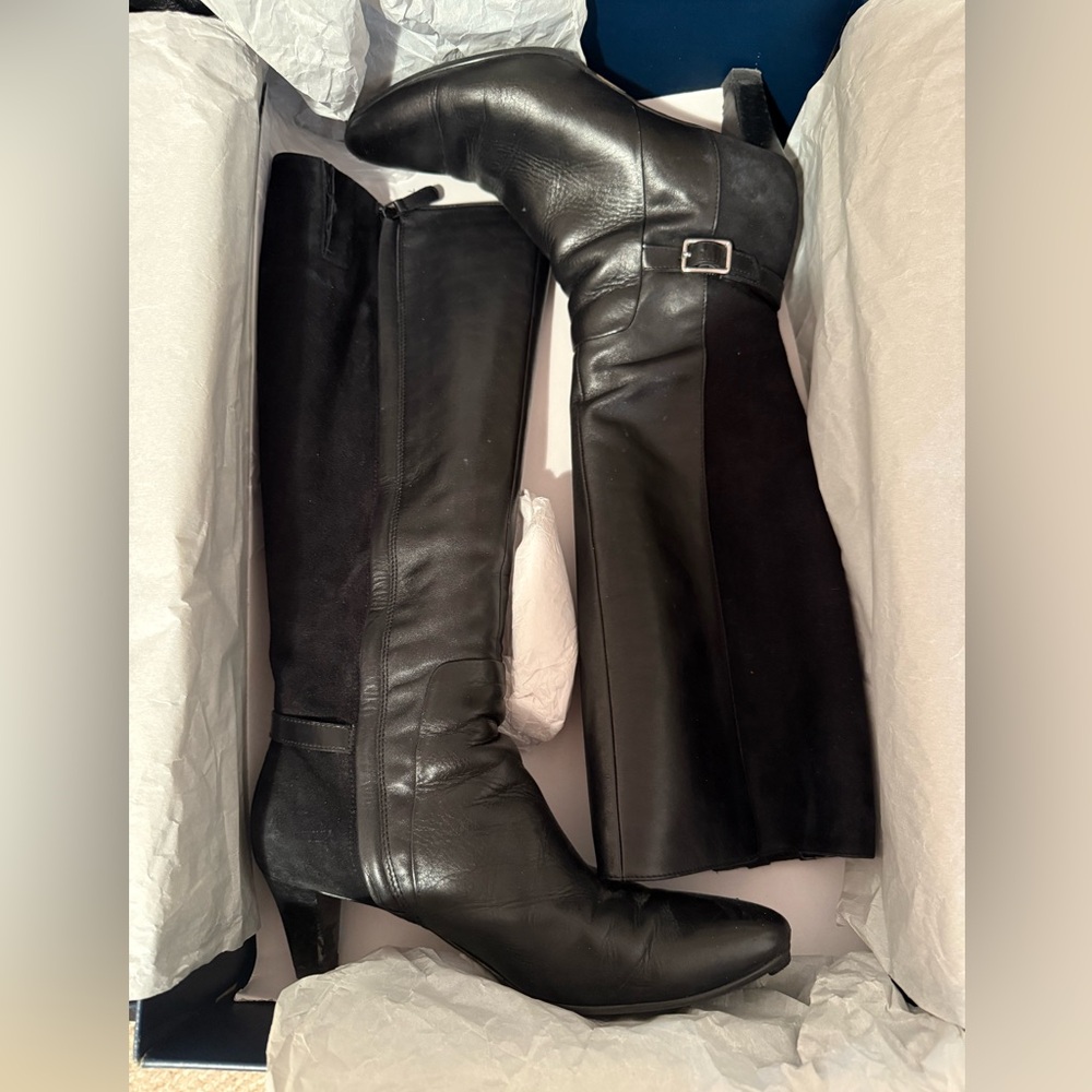 Cole Haan Sylvan Tall Boots - black leather and suede